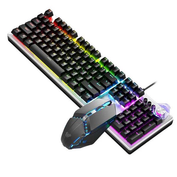 T200 Wired Gaming Keyboard Mouse Combos 104 keys Multimedia Knob Mix Backlight Keyboard Gaming Set for Notebook Desktop X250203