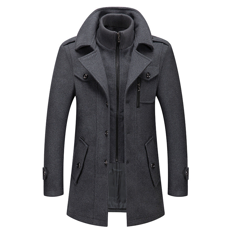 37 New autumn and winter men&#039;s woolen coat business middle-aged double collar woolen coat men
