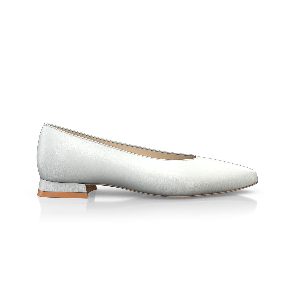 Ballerines pointues Chaussures plates Femme Faites main en Italie en Cuir Blanc - Sur Mesure, Petit, Enfiler - GIROTTI