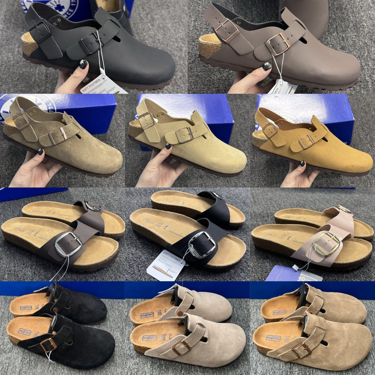 Cowhide Suede Boston Clogs Designer Slippers Sandals Mens and Women Cork Soft Footbed Slides Big Buckle Genuine Leather Scuffs Casual Shoes 34-46
