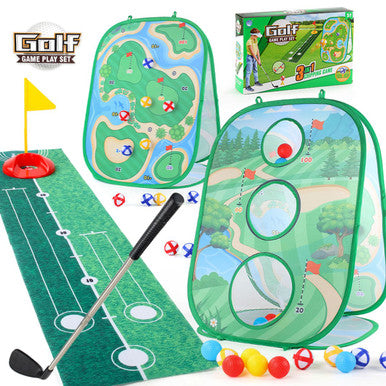 3 in 1 Golf Toys Set for Kids Sandbag Throwing Game with Golf Chipping Board, 12 Golf Ball, 1  Golf Clubs, Indoor Outdoor Birthday Gifts for Girls Boy