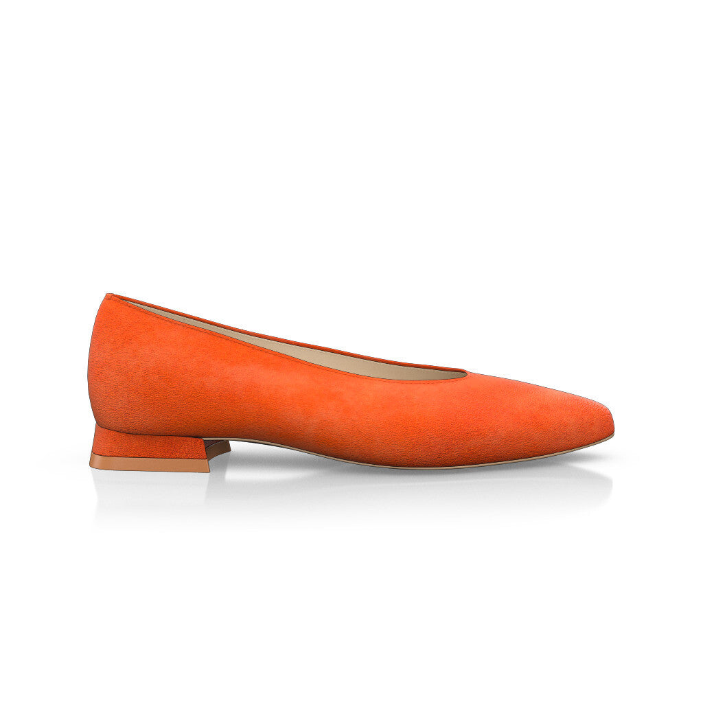 Ballerines pointues Chaussures plates Femme Faites main en Italie en Daim Orange Jaune-Orangé - Sur Mesure, Petit, Enfiler - GIROTTI