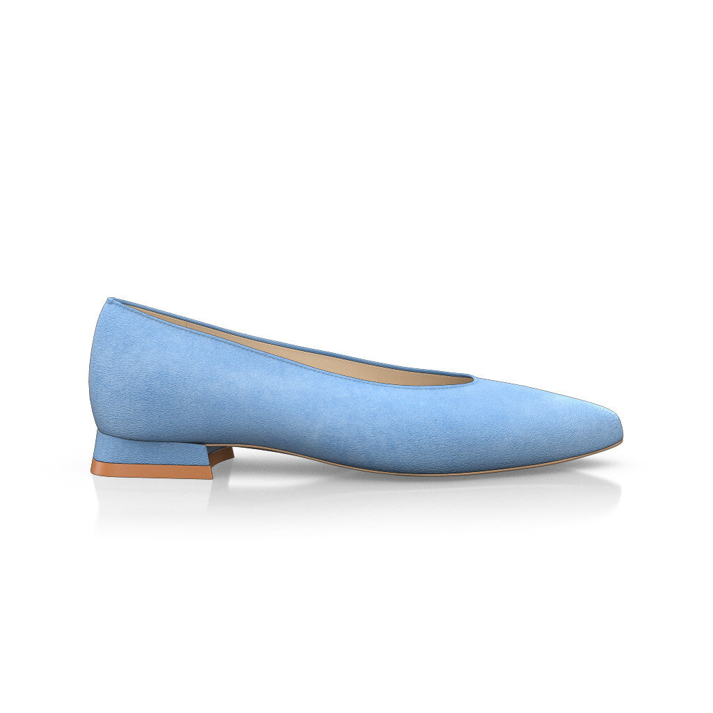 Ballerines pointues Chaussures plates Femme Faites main en Italie en Daim Bleu Clair - Sur Mesure, Petit, Enfiler - GIROTTI