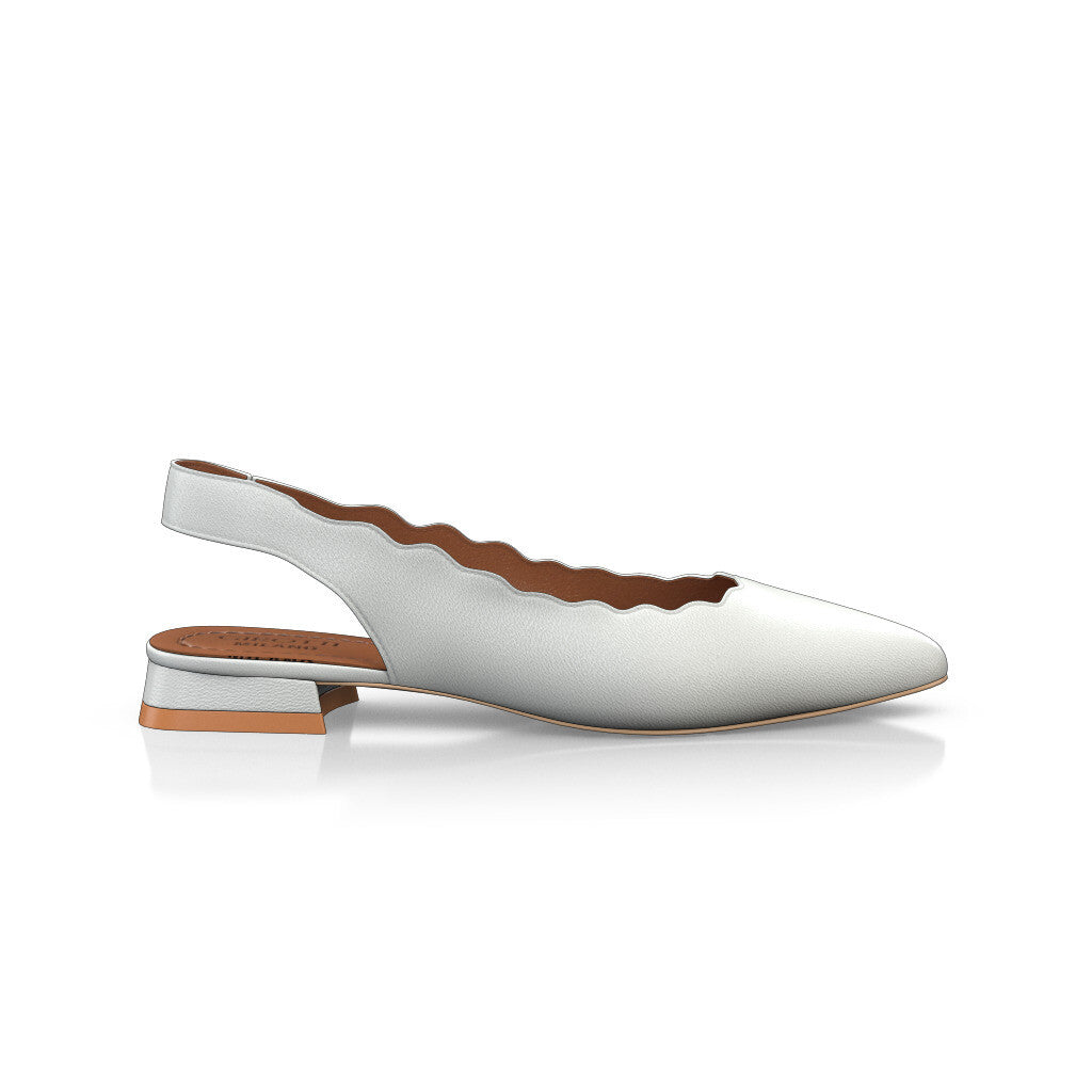Ballerines slingback pointues Chaussures plates Sling Back Femme Faites main en Italie en Cuir Blanc - Sur Mesure, Petit, Enfiler - GIROTTI