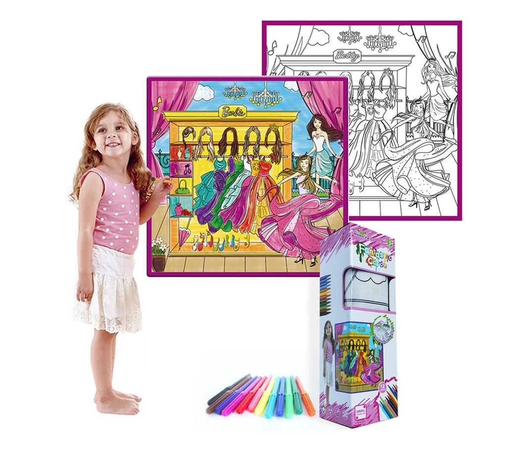 Kids' Washable Coloring Mat with 12 Washable Markers - Girls World 19.5”x19.5”