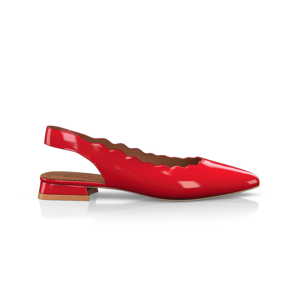 Ballerines slingback pointues Chaussures plates Sling Back Femme Faites main en Italie en Cuir verni Rouge - Sur Mesure, Petit, Enfiler - GIROTTI