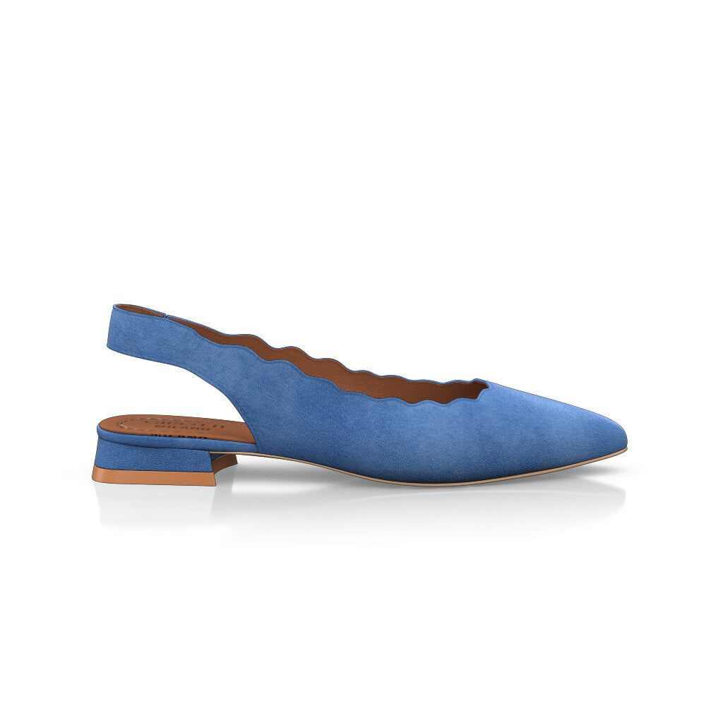 Ballerines slingback pointues Chaussures plates Sling Back Femme Faites main en Italie en Daim Denim Bleu - Sur Mesure, Petit, Enfiler - GIROTTI