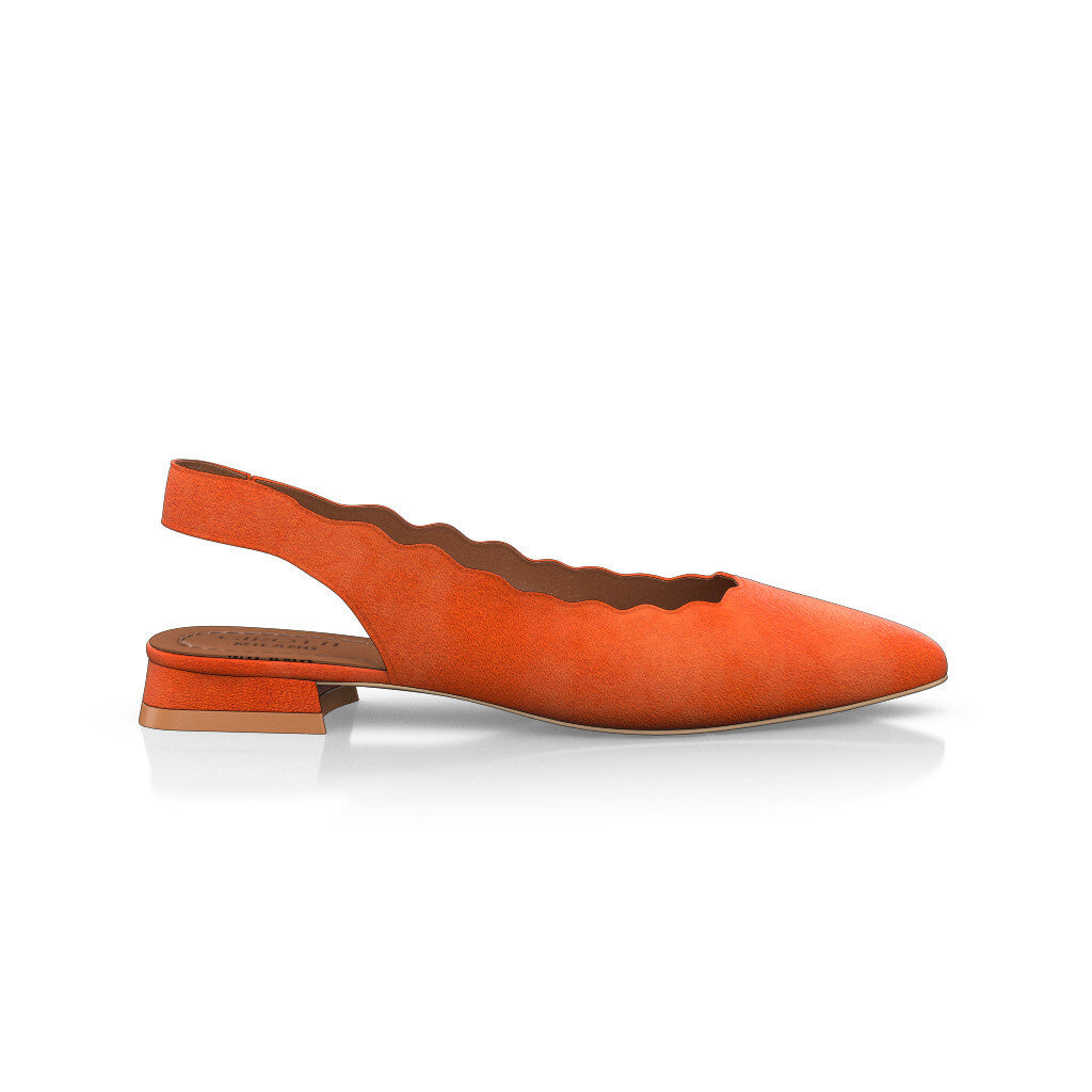 Ballerines slingback pointues Chaussures plates Sling Back Femme Faites main en Italie en Daim Orange Jaune-Orangé - Sur Mesure, Petit - GIROTTI