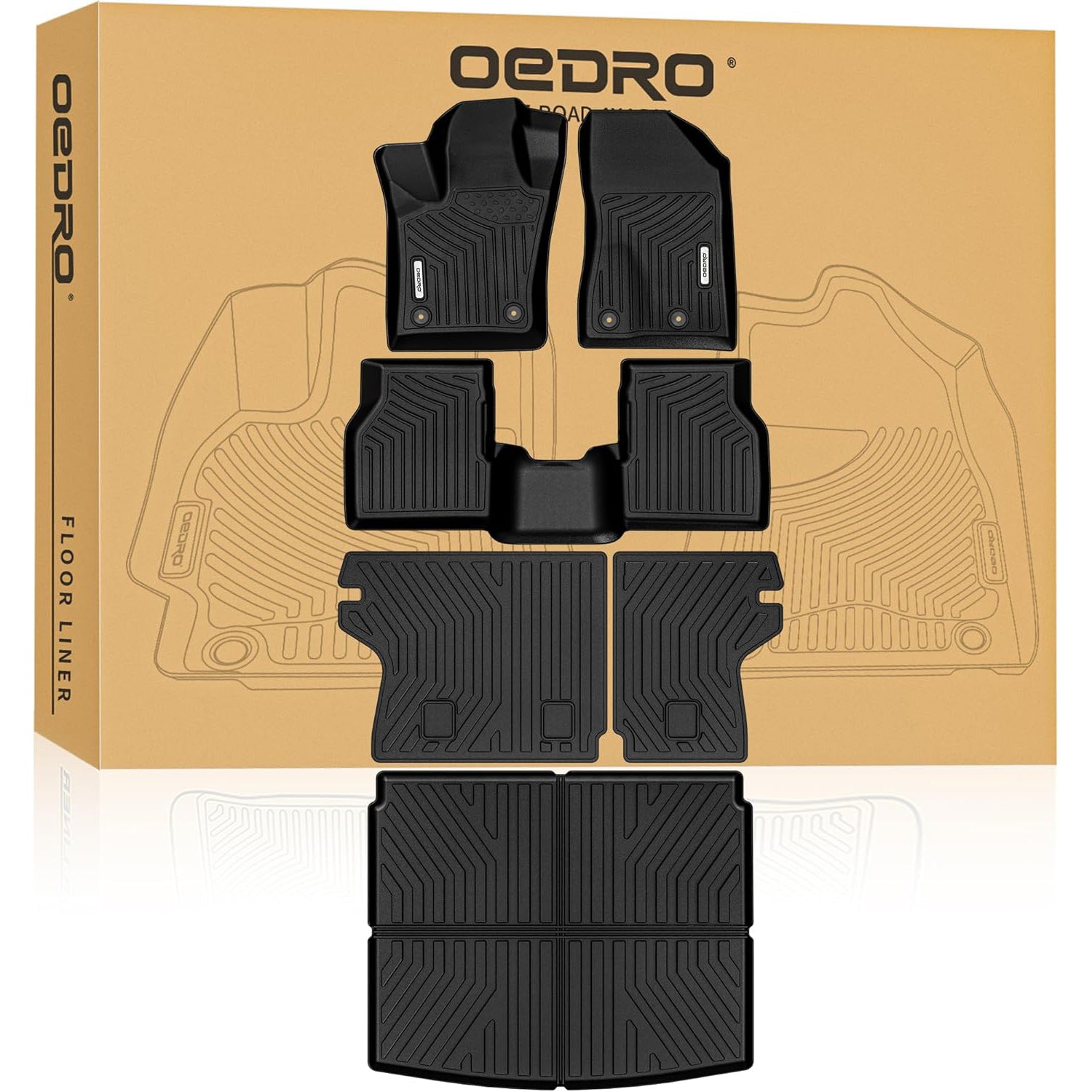 OEDRO Floor Mats & Cargo Liner with Backrest Mat for Jeep Compass 2025-2017, All Weather TPE Custom Fit Car Mats Floor Liners Seatback Mat