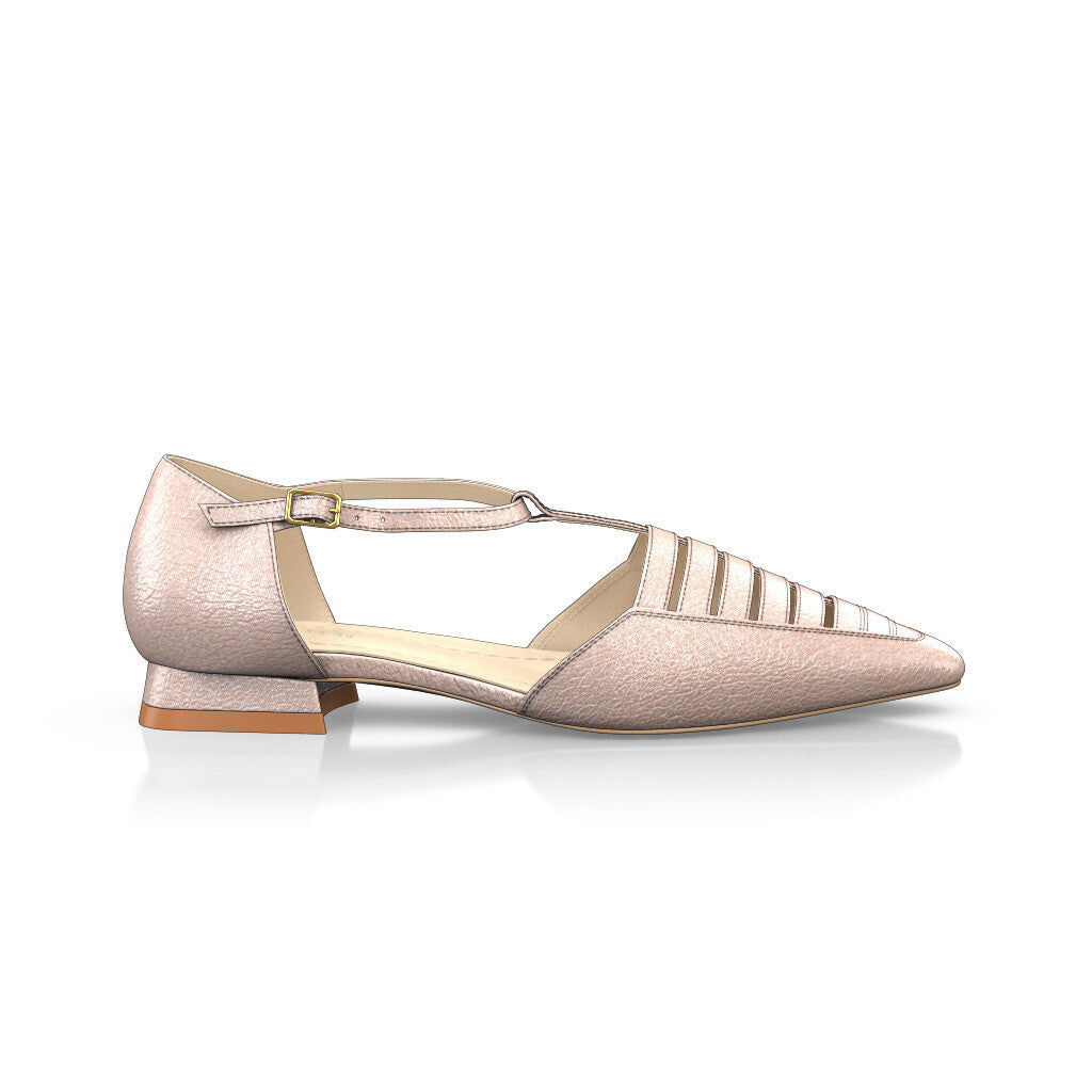 Chaussures plates style salomé à bout pointu Femme Faites main en Italie en Cuir Rose Poudré Métallisé - Sur Mesure, Petit, Boucles, Boucle -