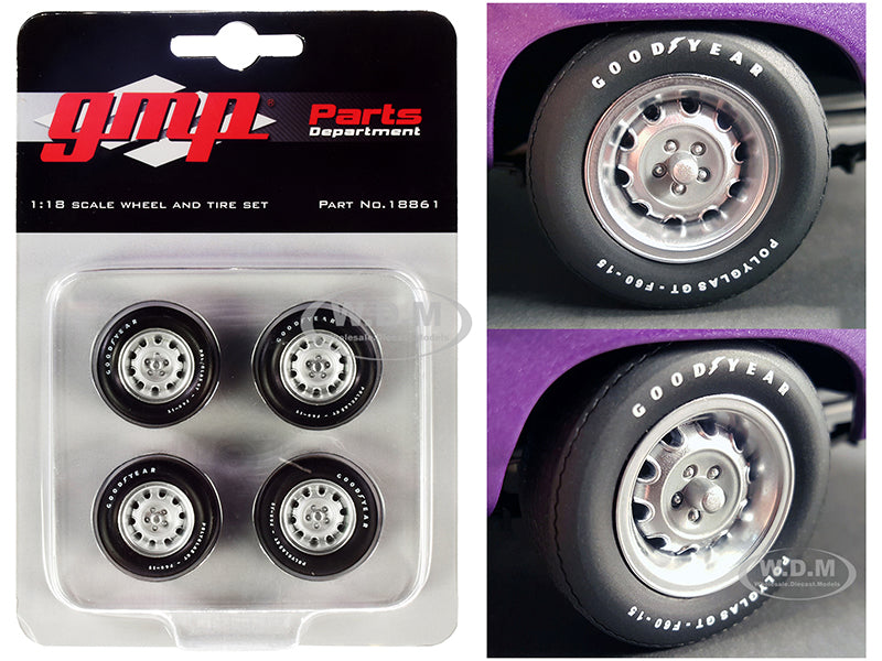 Muscle Car Rally Wheels and Tires Set of 4 pieces from "1970 Dodge Coronet Super Bee" 1-18 by GMP