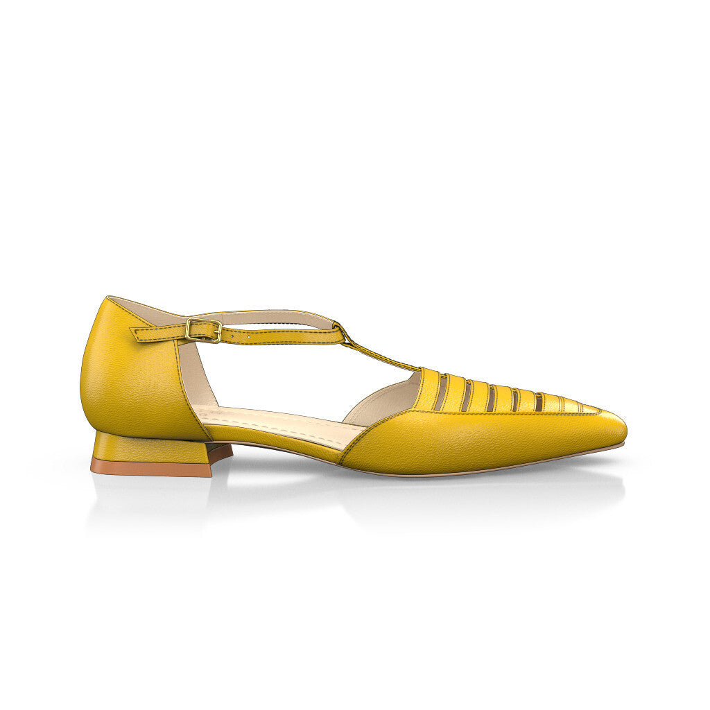 Chaussures plates style salomé à bout pointu Femme Faites main en Italie en Cuir Jaune moutarde - Sur Mesure, Petit, Boucles - GIROTTI 20461