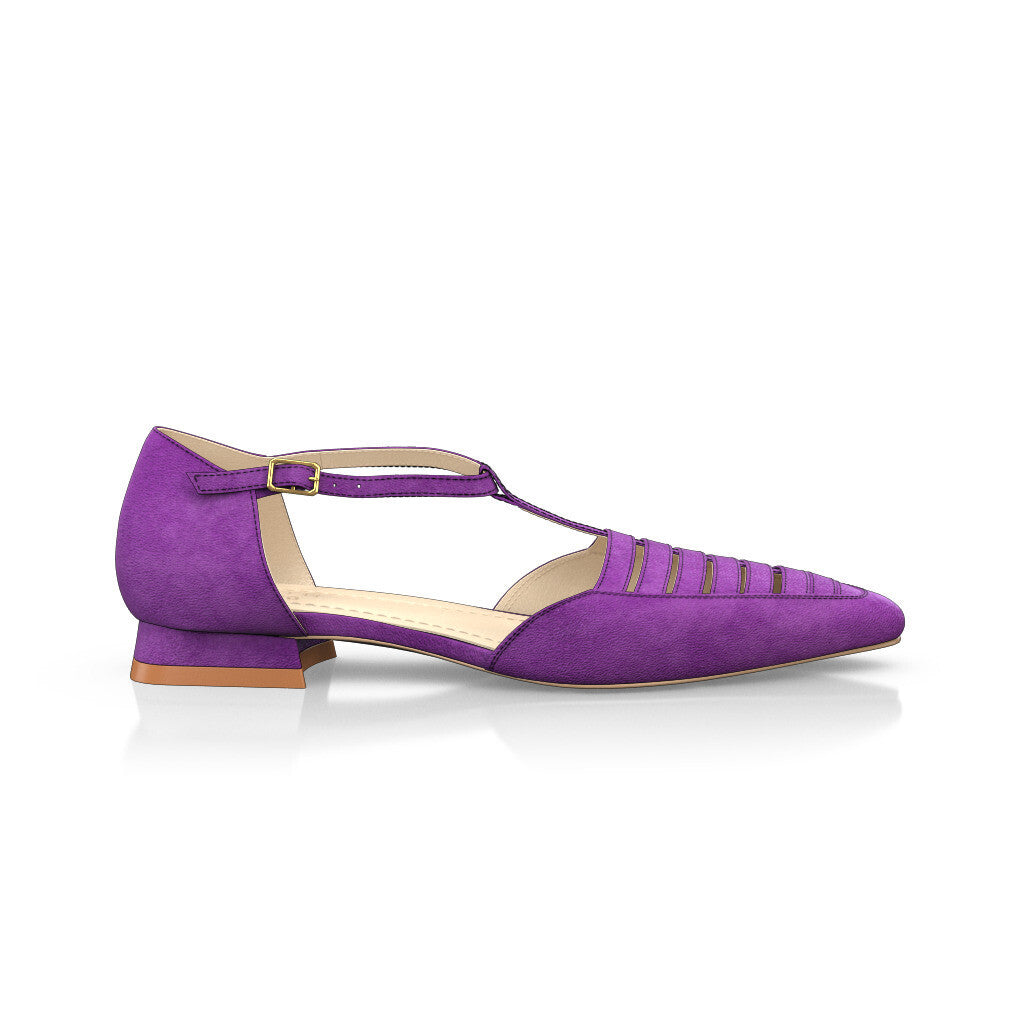 Chaussures plates style salomé à bout pointu Femme Faites main en Italie en Daim Améthyste Violet - Sur Mesure, Petit, Boucles - GIROTTI 20476
