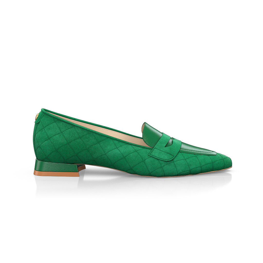 Chaussures plates pointues Femme Faites main en Italie en Cuir Vert - Sur Mesure, Petit, Perles, Enfiler - GIROTTI