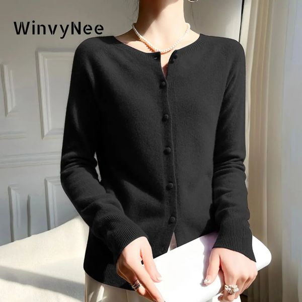 WinvyNee Womens Clothing Merino Wool Black Cardigans Sweater Solid Casual Warm Outerwears Knitted Tops Autumn Jumpers B1263018A 241108