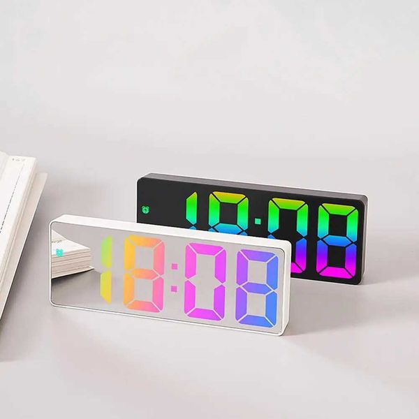 LED mirror digital alarm clock 12-24-hour adjustable brightness large screen desktop clock bedroom desktop decoration CL240827