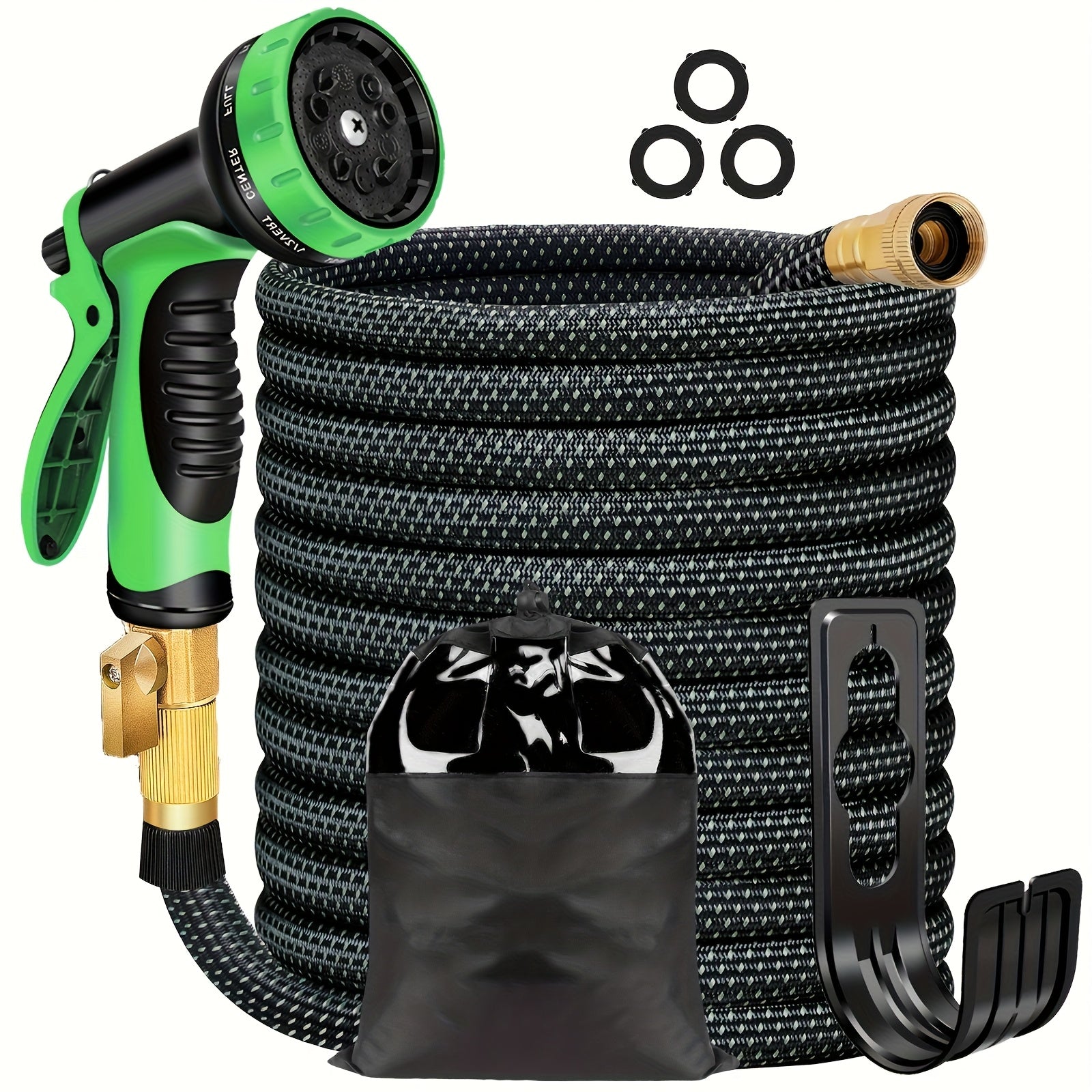 TEMU 100ft Heavy-duty Non-expandable Garden Hose With 10 Spray Nozzles - Flexible Lightweight Water Hose For Yard, Lawn, Car Wash & Outdoor Use,