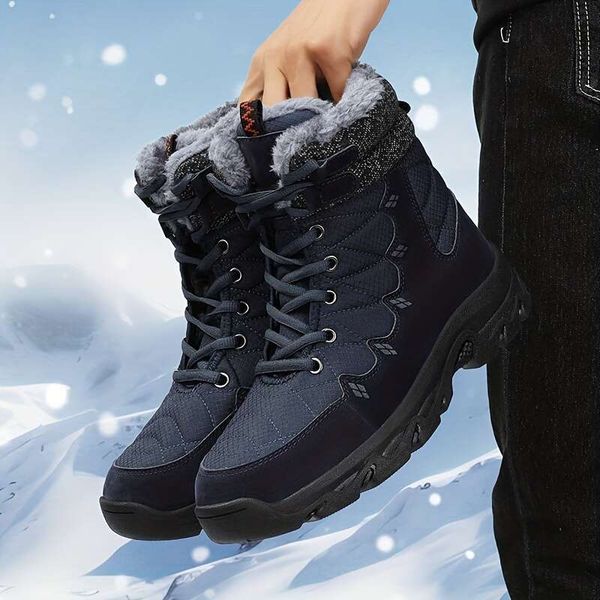boots, Men&#039;s warm snow shoes, windproof with furry ing, thick soled non slip large outdoor hiking boots for winter