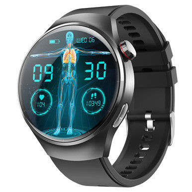 Smartwatch 1.55 Inch Screen with SOS Call Fall Detection and ECG Body Monitoring Sports Activity Tracker Black Silicone strap