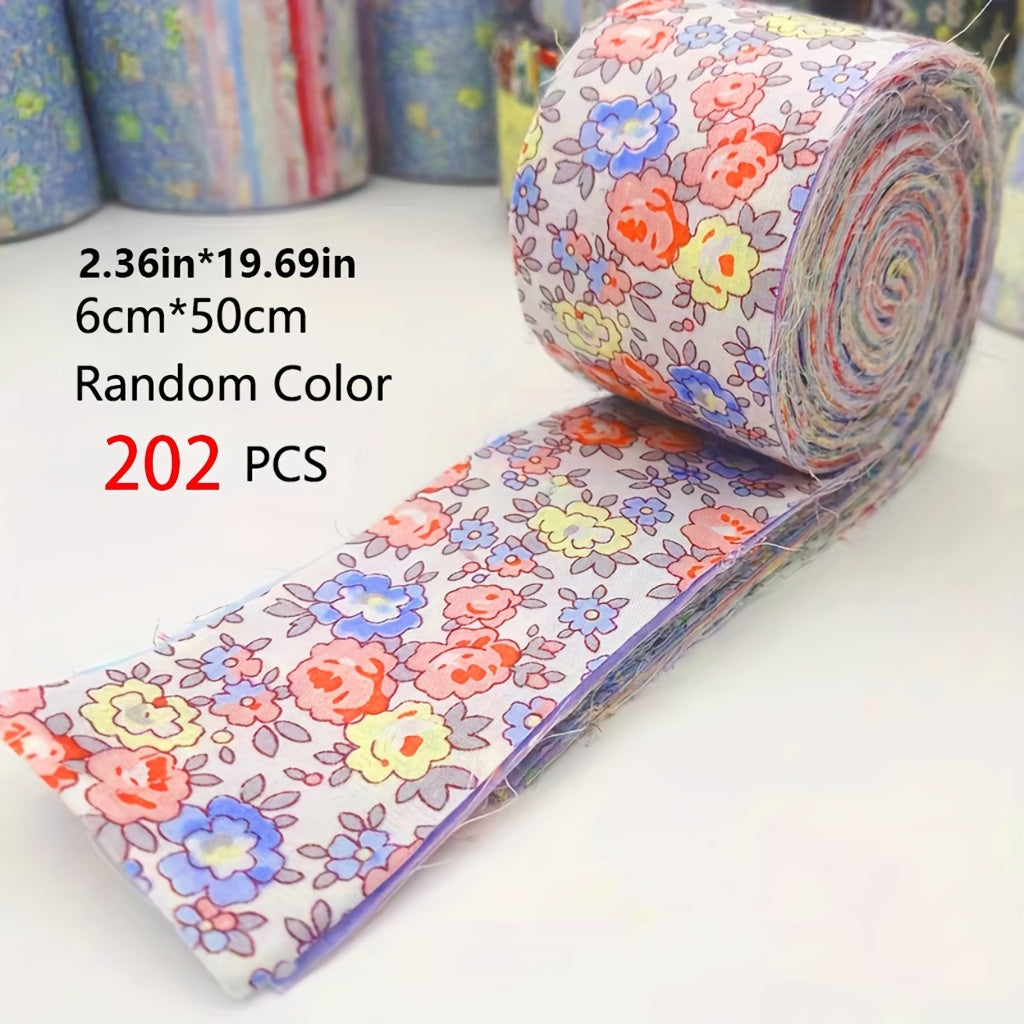 TEMU 202pcs Of High-quality Fabric Strips - Pre Cut Flower Pattern Size 2. X 19.69 Inches, Suitable For Diy Sewing, , Scrapbooking, Pillows And
