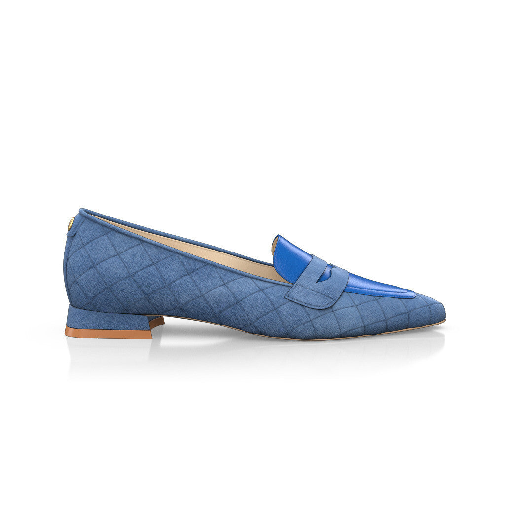 Chaussures plates pointues Femme Faites main en Italie en Cuir Denim Bleu - Sur Mesure, Petit, Perles, Enfiler - GIROTTI