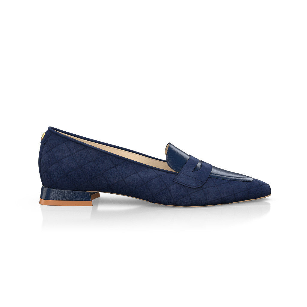 Chaussures plates pointues Femme Faites main en Italie en Cuir Bleu marine - Sur Mesure, Petit, Perles - GIROTTI 20572