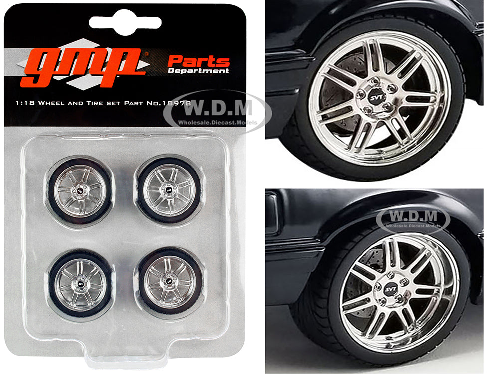 Custom SVT 7-Spoke Wheel &amp; Tire Set of 4 pieces from "1990 Ford Mustang 5.0 Custom" 1-18 Scale Model by GMP