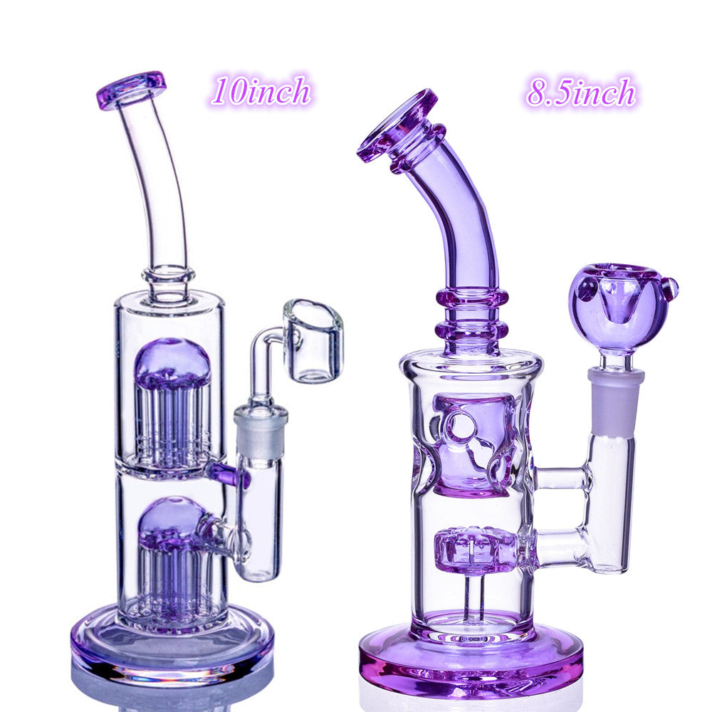 Purple Green Fab Egg Bong Double Arm Tree Perc Water Pipe Recycler Oil Rig Bubbler Glass Hookahs with Percolator Pipes 14 mm Joint
