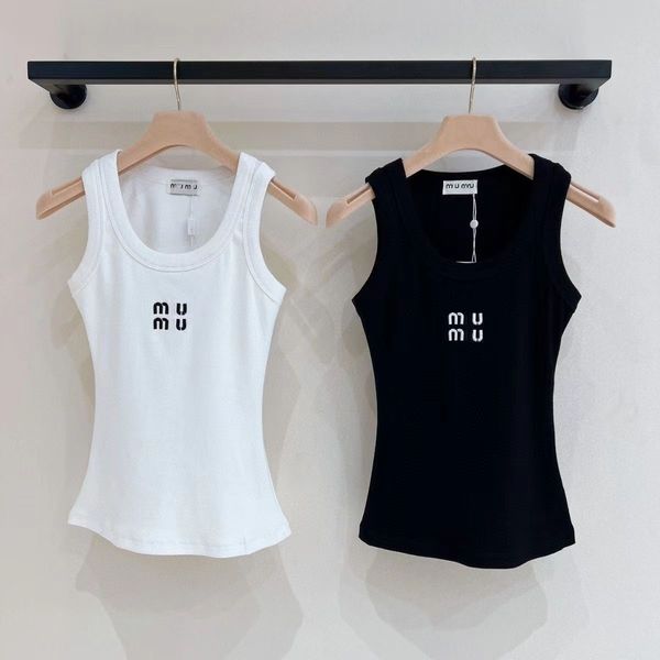 Embroidery Tank Top Summer Short Slim Navel exposed outfit Elastic Sports Knitted Tanks