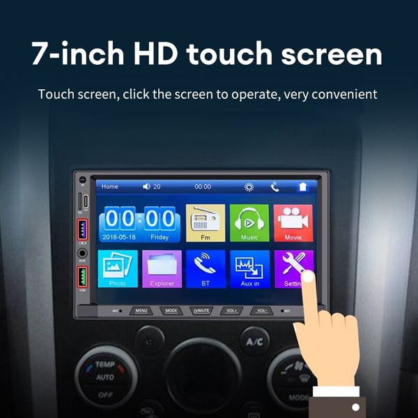 Car Acodo MP5 Player 7&#039;&#039; 2Din Radio Touch Screen Automotive BT FM TF Mirror Link Monitor Aux SD 3 Charging Ports Radio Stereo
