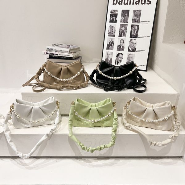 Evening Bag Sweet Elegant Pearl Chain Luxury Bag Womens Solid Color Folding Style Tote Bag Designer Bags Wrinkled Cloud Single Handbag Diago