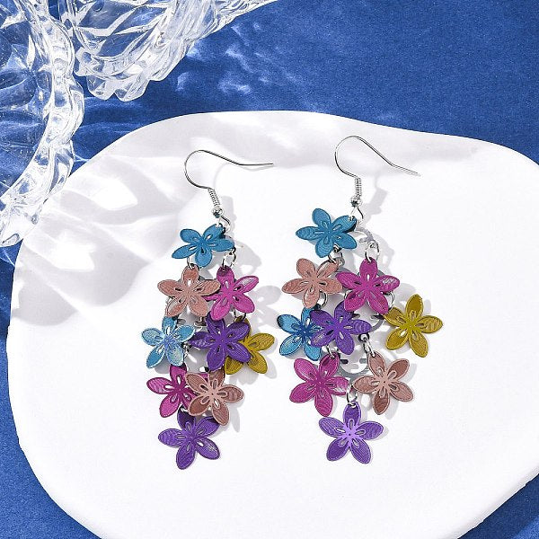Boucles d'oreilles pendantes en forme de fleur en acier inoxydable 430