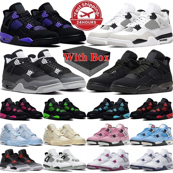 With Box Designer Basketball Shoes Men Women Fear Sneakers White Thunder Purple Military Black Cat 4s Mens Sports Trainers