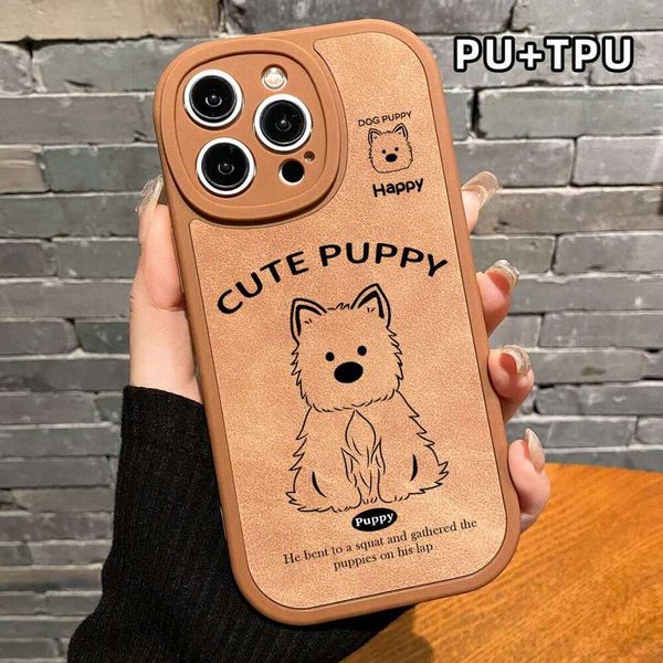 Brown leather sticker suitable for iPhone 16, Promax, Apple 14 phone case, 15 dog lambskin in winter