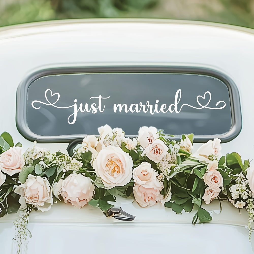 TEMU Vinyl Car Window Decal - Elegant Cursive Script With Heart Accents, Removable White Sticker For Wedding Farewell, Bridal & Groom , Engagement