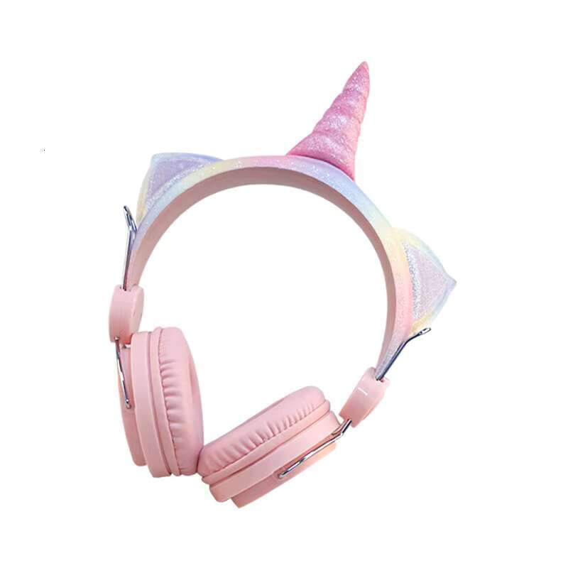 Head-mounted Soft Cotton Cute Children Headphones Pink Wired Unicorn Kids Stereo Gaming Headset Gifts for Girls