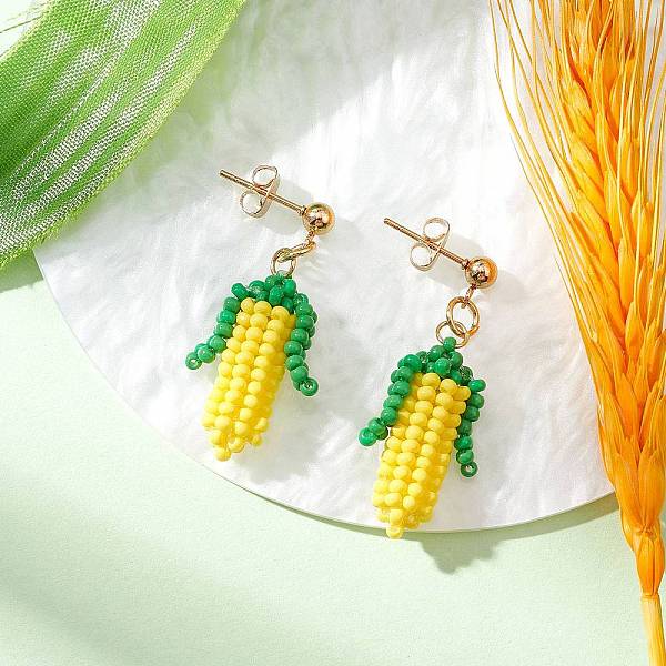 Boucles d'oreilles pendantes en acier inoxydable 304 de qualité A avec perles de rocaille rondes en verre