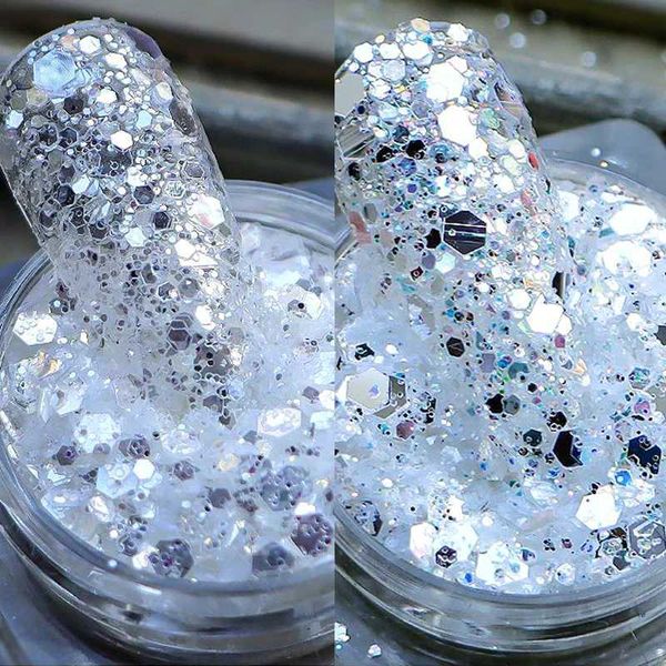 Super holographic silver mixed nail art glitter mirror short thin sheet 3D oil painting handmade DIY supplies W240815