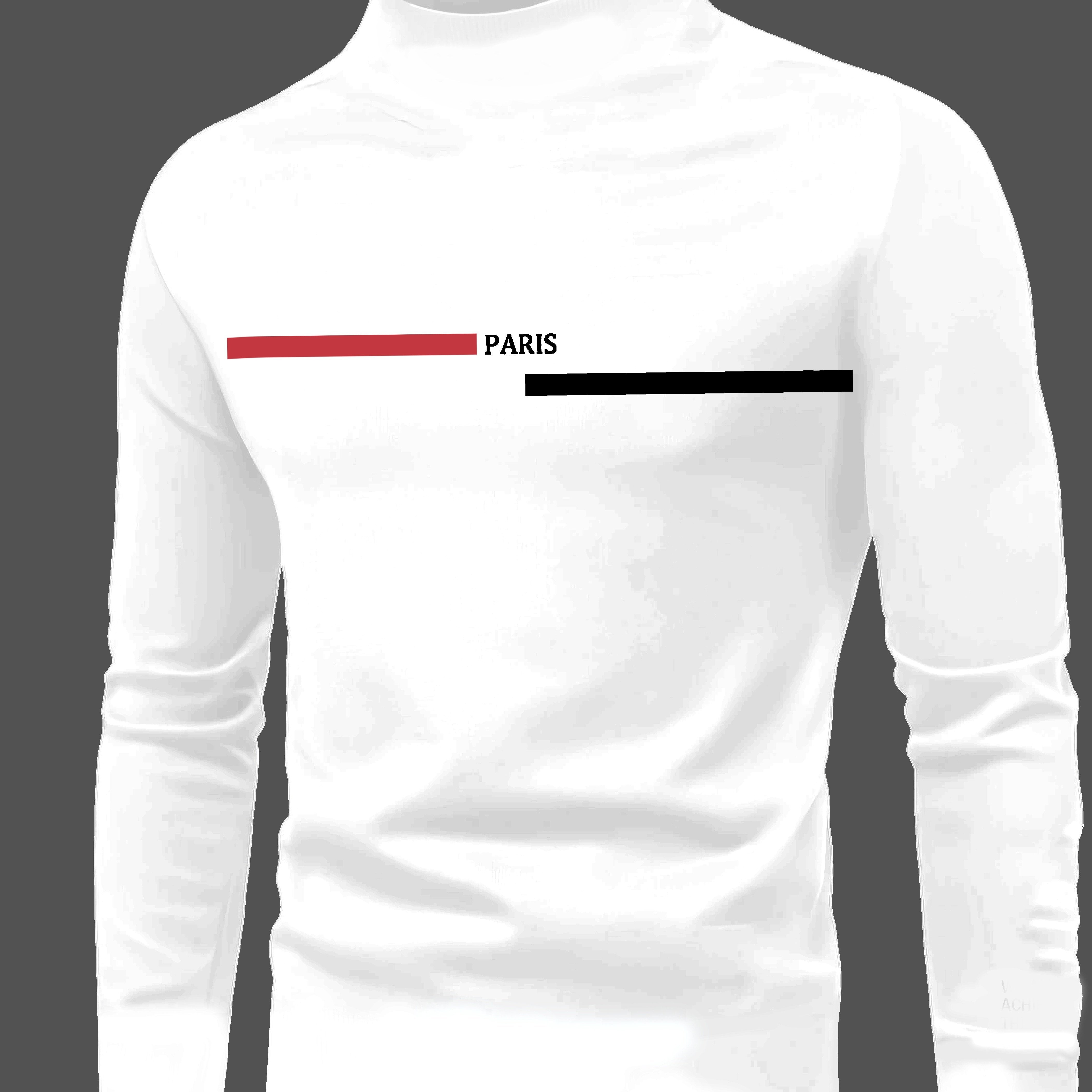 TEMU Men's Paris Letter Print Long Sleeve T-shirt - With Red & French Text, 100% Polyester Casual Round Neck Top For Golf, Travel, Casual Attire -