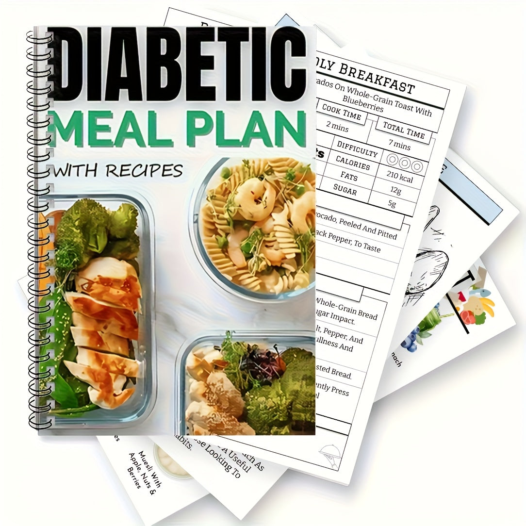 TEMU 1pc Diabetes Meal Planning Cookbook Replacement - Spiral Bound Recipe Organizer Notebook With, Large Writing Window, For Type 1-2 Diabetes