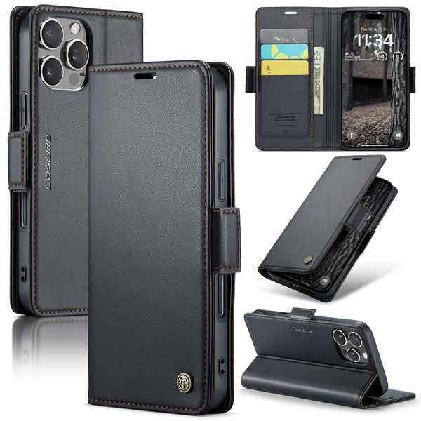 Shockproof Leather Card Holder Wallet Case for iPhone 16 Pro Max 15 14 13 12 11 XR, Matte RFID Blocking Stand Flip Phone Cover