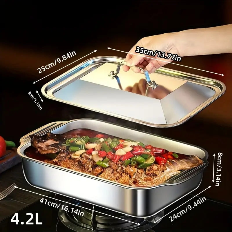 TEMU 2-pack Stainless Steel Baking Pan With Lid, Microwave Oven Safe, Double Handle Baking Tray, Seafood & Bread Baking Tray, Integrated Bbq Serving