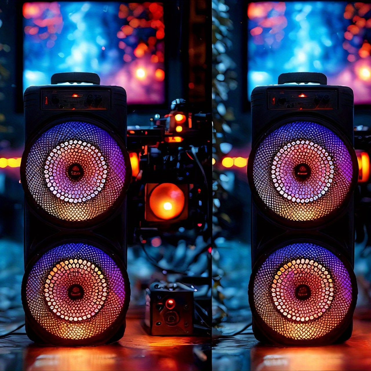 TEMU 6000w Wireless Speaker, Dual 8. 5-6.5" Portable Speaker, Loud With Bass, With Rgb Party Lights Wireless Microphone With Volume Control, Usb