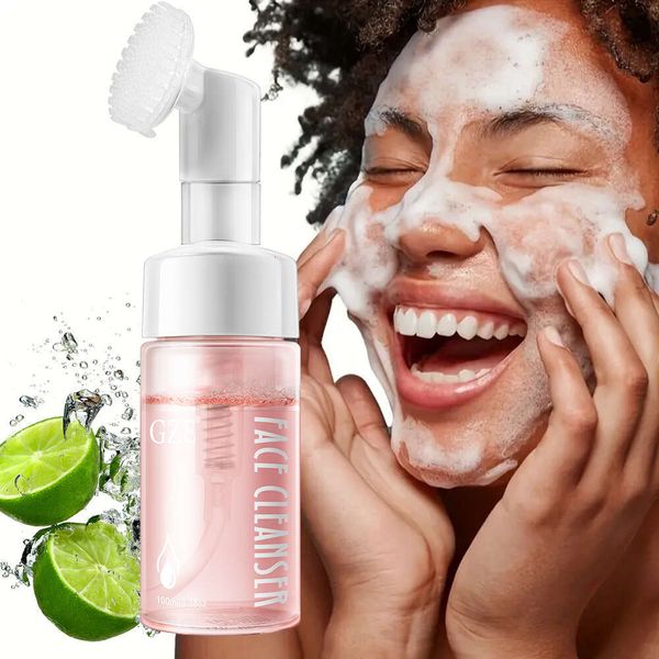 GZE Combo Skin Face Cleanser 100ml Hydrating Gentle Daily Facial Wash Liquid To Foam Formula With Brush