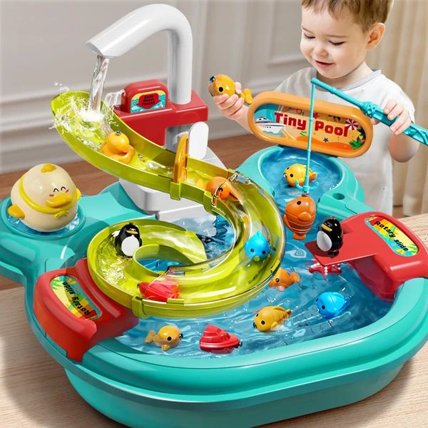 Learning Toys Children Puzzle Pretend Play Dishwashing Basin Gift Kitchen Interactive 2in1 Slide Fishing Montessori 231201