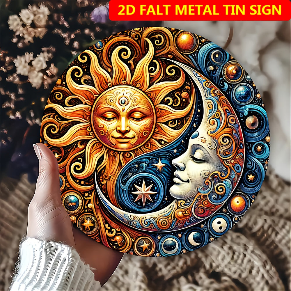 TEMU 2d Flat, 1pc Fantasy Metal Tin Sign - Mysterious 8x8 Inch Aluminum Wall Decor For Garden, Patio, Indoor & Outdoor Use - Celestial Design With