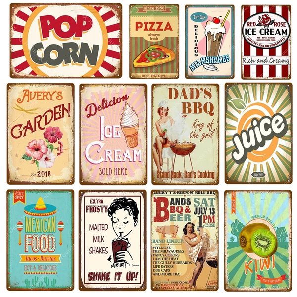 Retro Mexican Food art painting Delicious Ice Cream BBQ Beer Metal Tin Signs Plaque Vintage Iron Poster Cafe Hotel Shop Room Home Wall Decor