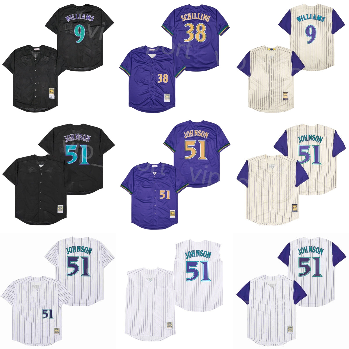 1999 2001 Vintage Baseball Retro 9 Matt Williams Jerseys 51 Randy Johnson 38 Curt Schilling Uniform Throwback Retire Purple White Black Beige Team E