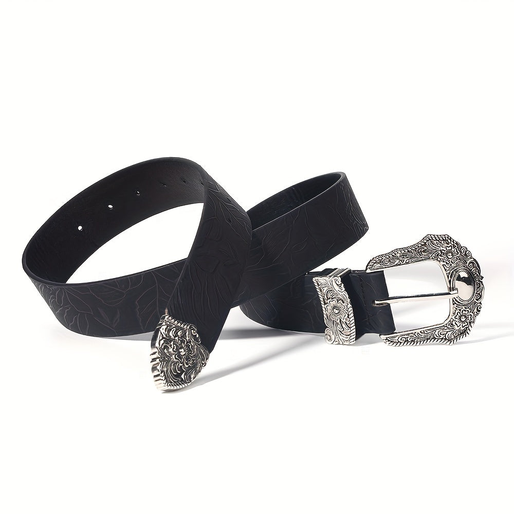 TEMU 3.8cm Wide Personality Women's Belt With Fashion Metal Floral Pattern Y2k Sassy Style Alloy Pierced Waistband For Dresses, Jeans & Shirts S'