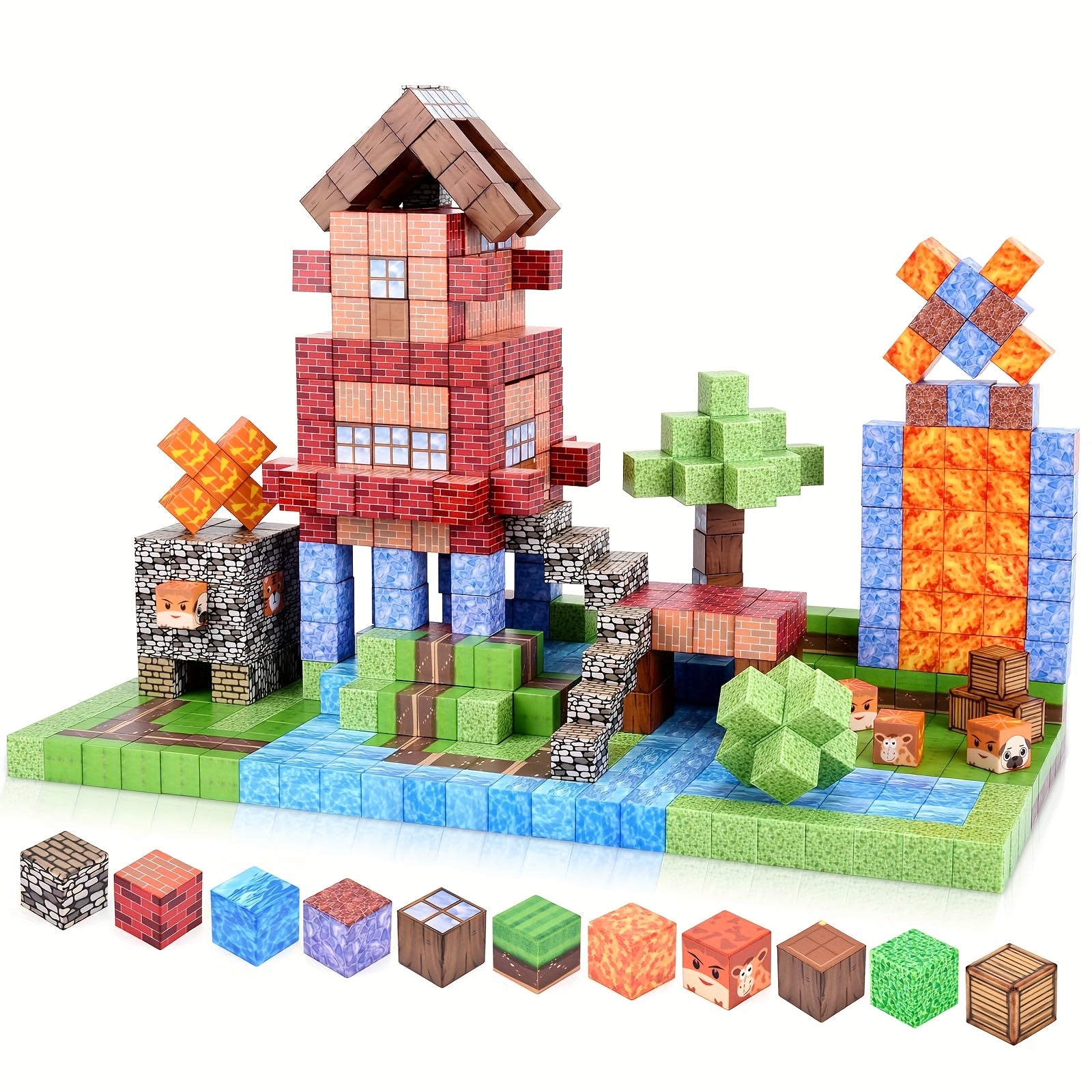TEMU Lava Theme Building Block Puzzle Set - 64pcs Magnetic Cube Toys, Colors, Gifts For Boys-girls